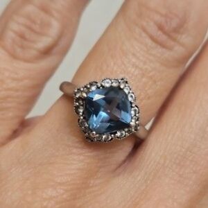 Macy's London Blue Topaz With White Topaz In Sterling Silver Size 7